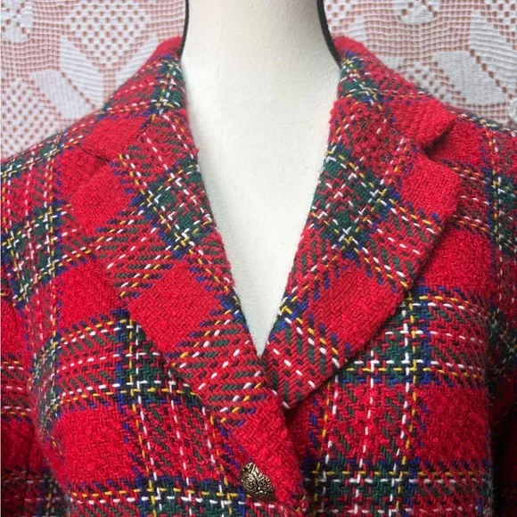 Talbots Petite Red Tartan Wool Blend Blazer | Classic Preppy | 12P - Picture 3 of 10